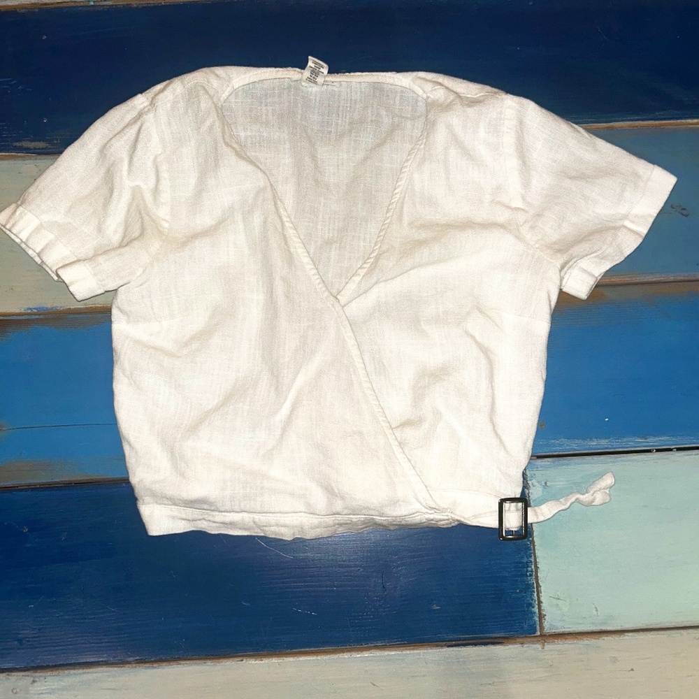 Full Tilt Cotton/Linen Blend Wrap Around Top